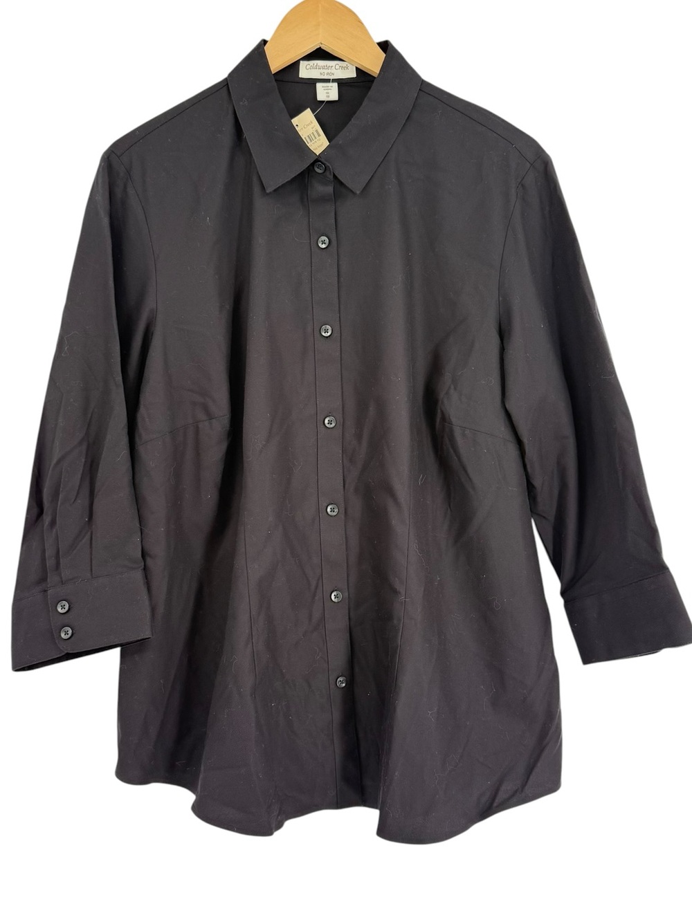 Coldwater Creek Shirt 1X Crossdye No Iron Black Button Up Cotton Capsule NWT